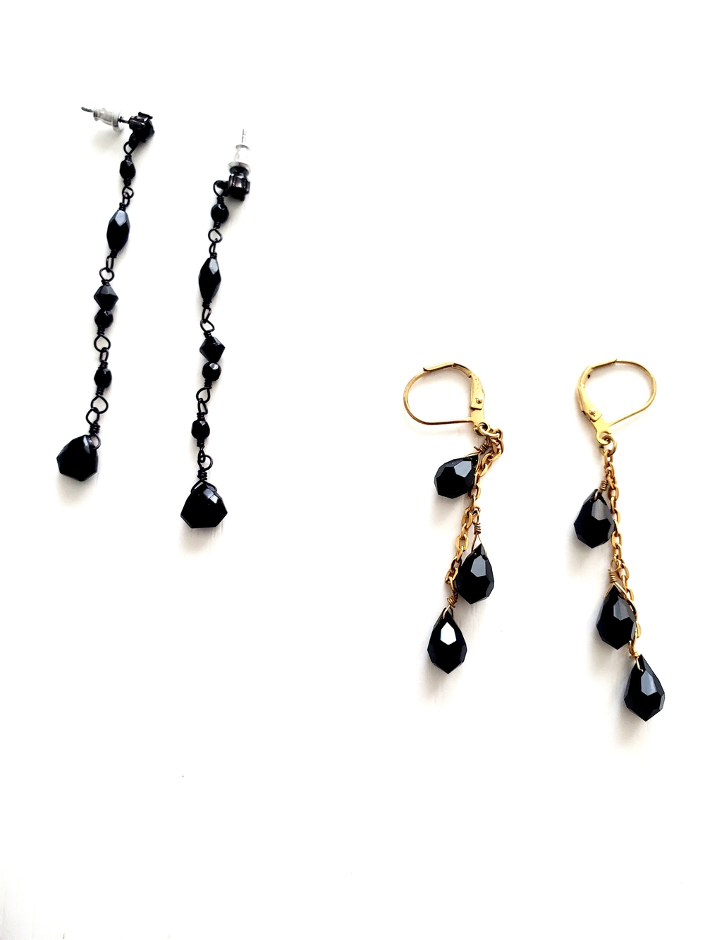 Black Teardrop Dangle Earrings - Gold & Black Options